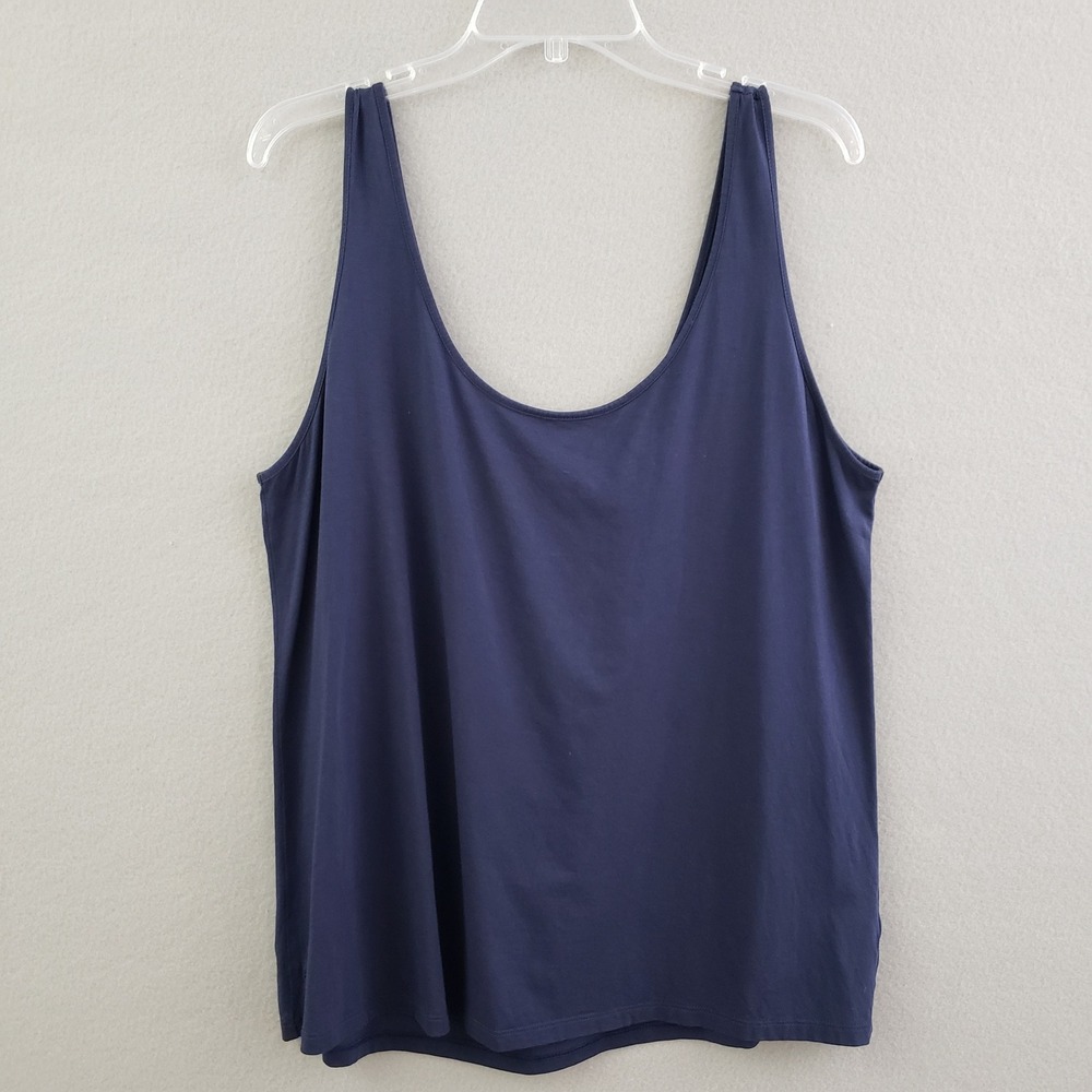 Lilly Pulitzer Womens XL Tank‎ Top Navy Blue 100% Pima Cotton Pleated Scoop Soft